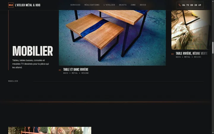 Proposition Forge : une table basse en bois et métal, présentée en grand.