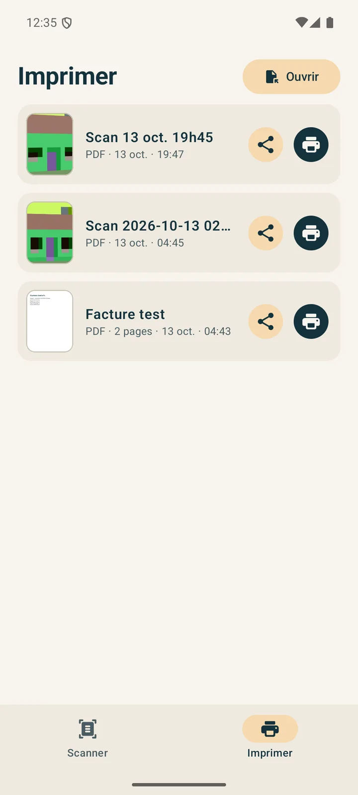 Printer Scanner, écran Imprimer.